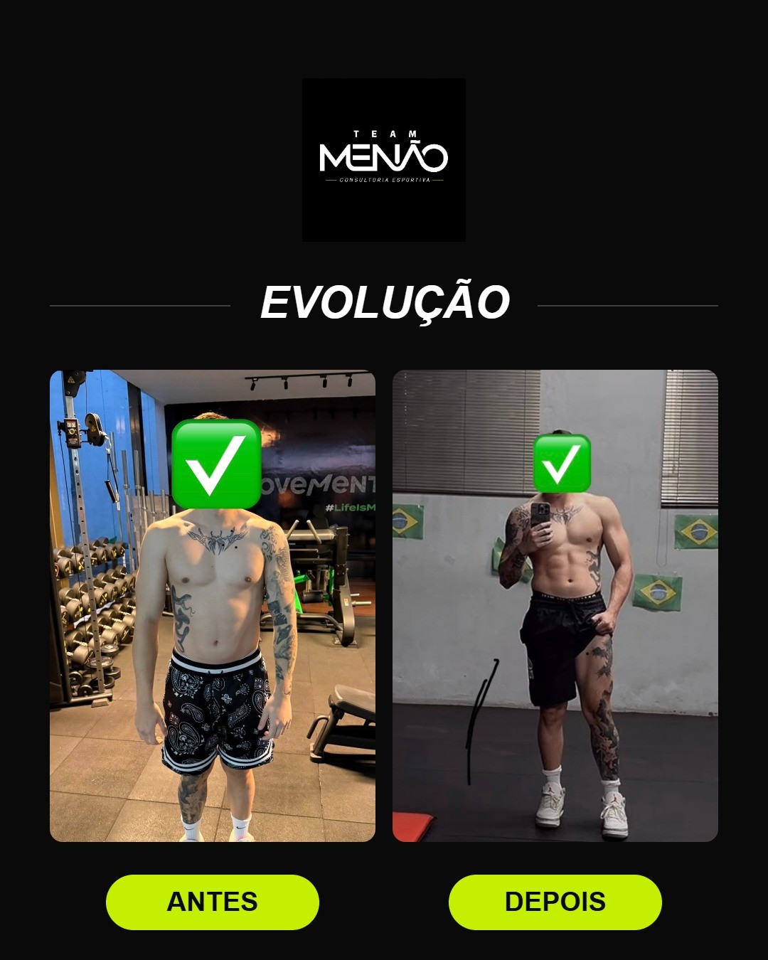 Transformação antes e depois de aluno 4 da Team Menão