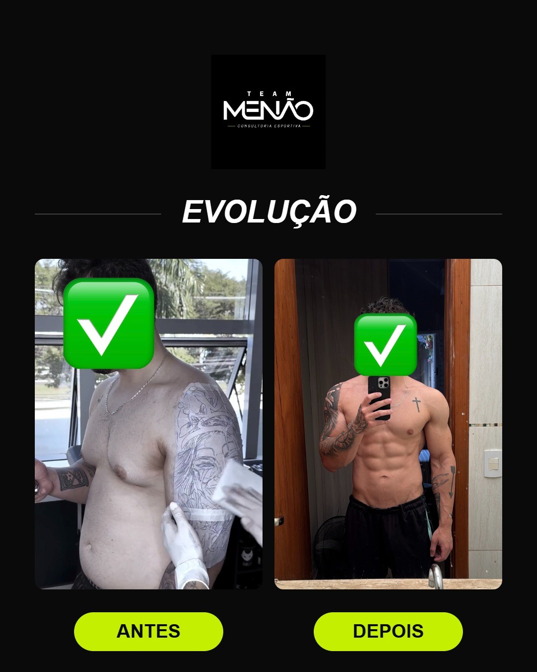 Transformação antes e depois de aluno 2 da Team Menão
