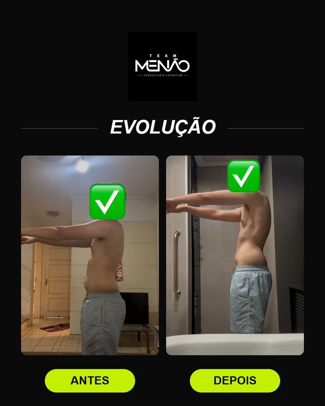 Transformação antes e depois de aluno 1 da Team Menão