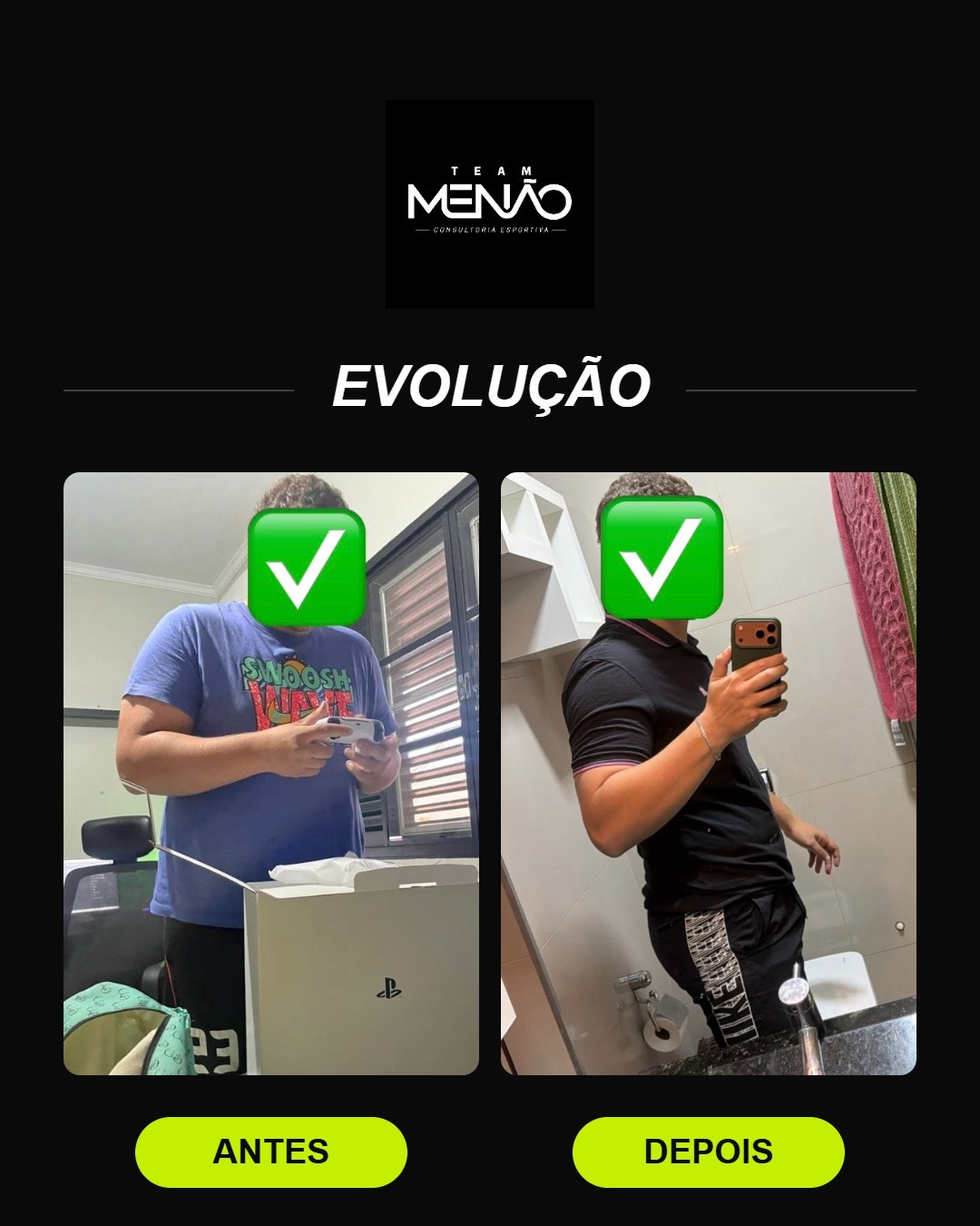 Transformação antes e depois de aluno 3 da Team Menão